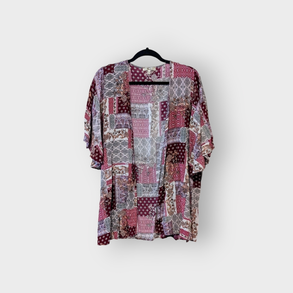 Andrée by Unit Kimono Pink Floral Patchwork Open Front Size S